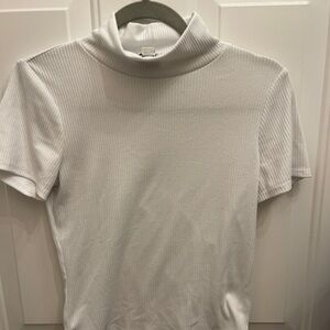 White Ribbed Turtleneck Shirt